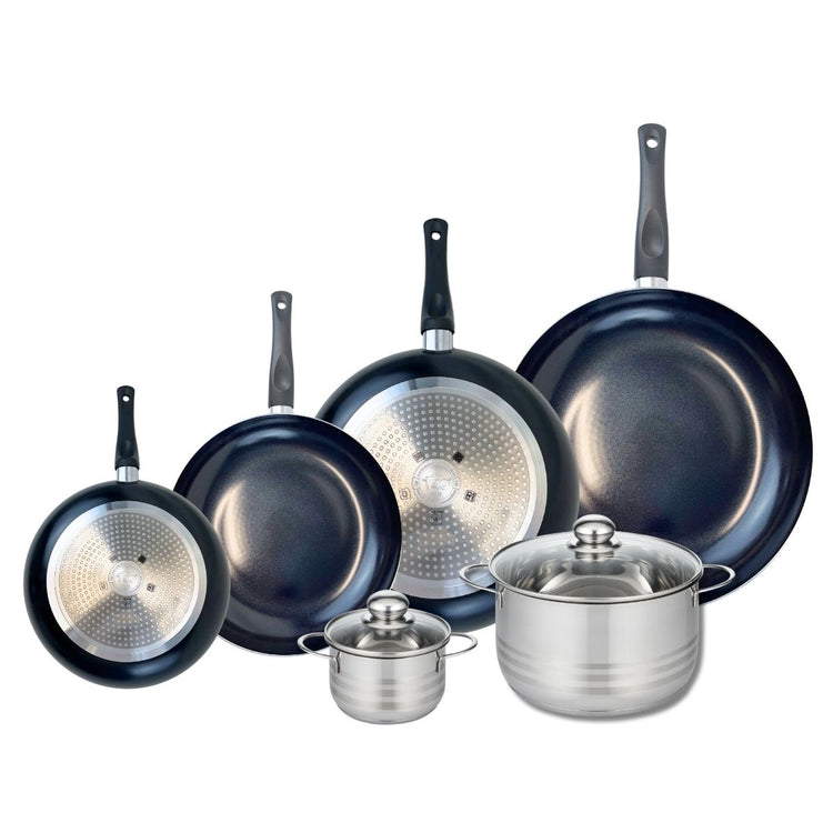 Ensemble de 4 Poêles de cuisson 20, 24, 28 et 32 cm et 2 faitouts 12 et 20 cm Elo Prima Brillant