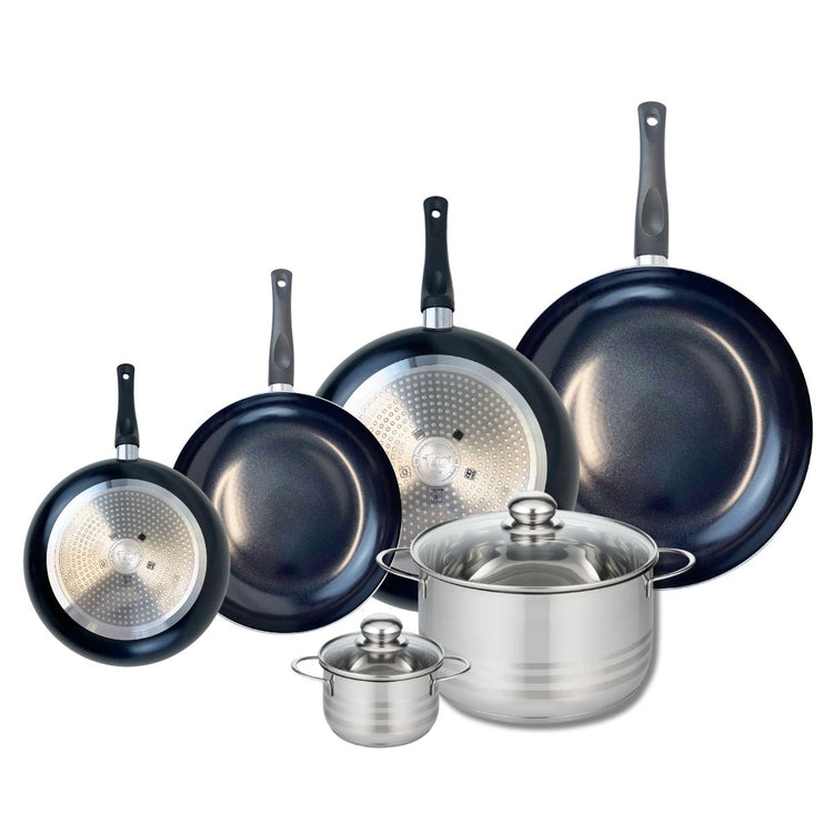 Ensemble de 4 Poêles de cuisson 20, 24, 28 et 32 cm et 2 faitouts 12 et 24 cm Elo Prima Brillant