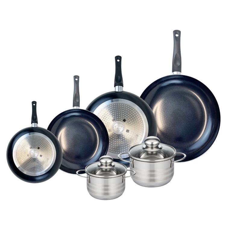 Ensemble de 4 Poêles de cuisson 20, 24, 28 et 32 cm et 2 faitouts 14 et 16 cm Elo Prima Brillant