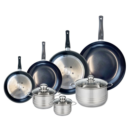 Ensemble de 4 Poêles de cuisson 20, 24, 28 et 32 cm et 3 faitouts 12, 14 et 20 cm Elo Prima Brillant