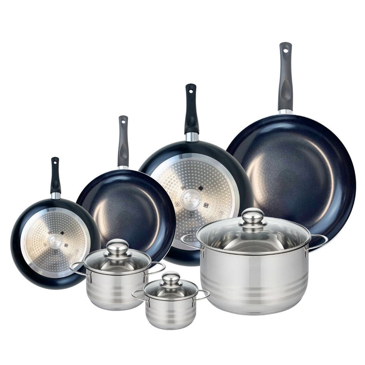 Ensemble de 4 Poêles de cuisson 20, 24, 28 et 32 cm et 3 faitouts 12, 14 et 24 cm Elo Prima Brillant