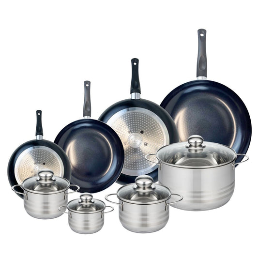 Ensemble de 4 Poêles de cuisson 20, 24, 28 et 32 cm et 4 faitouts 12, 14, 16 et 24 cm Elo Prima Brillant