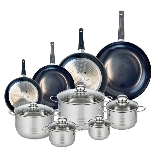 Ensemble de 4 Poêles de cuisson 20, 24, 28 et 32 cm et 5 faitouts 12, 14, 16, 20 et 24 cm Elo Prima Brillant