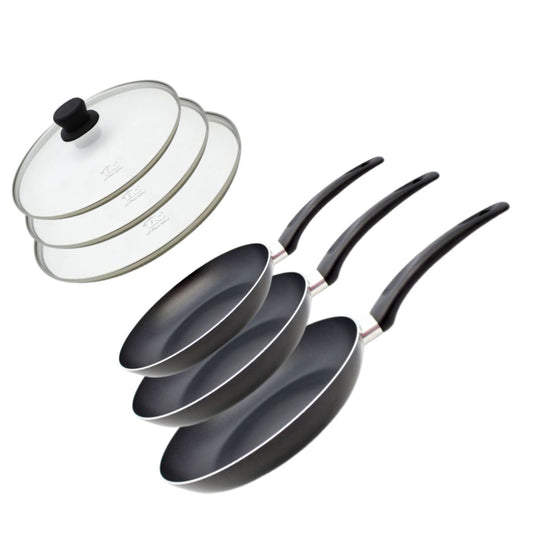 Lot de 3 poêles de cuisson avec revêtement et leur couvercle 20, 24 et 28 cm Elo