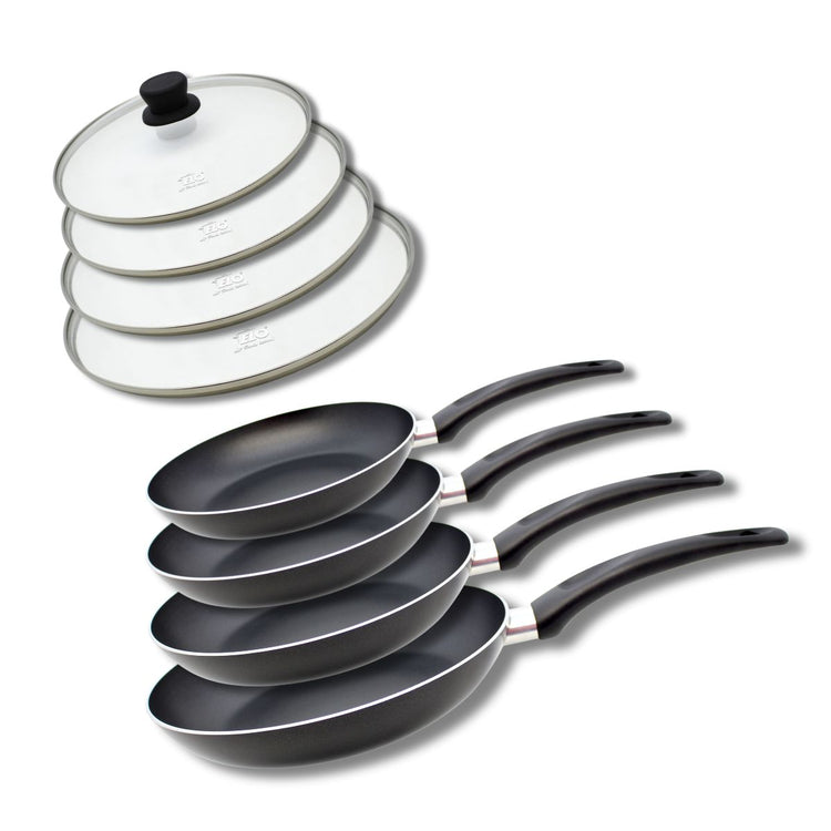 Lot de 4 poêles de cuisson antiadhésives et couvercles de cuisson en verre, 20, 24, 28 et 32 cm Elo Bratprofi