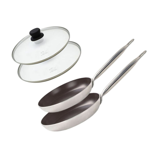 Set de 2 Poêles 24 et 28 cm céramique sans PFAS et 2 couvercles Bistro Line Elo