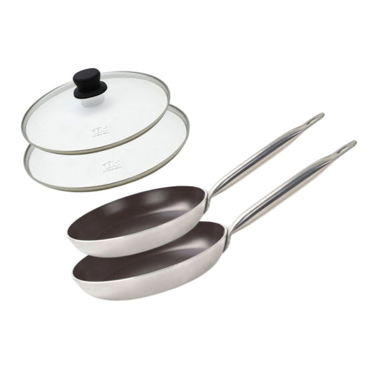 Set de 2 Poêles de cuisson avec revêtement céramique sans PFAS et 2 couvercles de cuisson en verre, 28 cm et 32 cm Bistro Line Elo