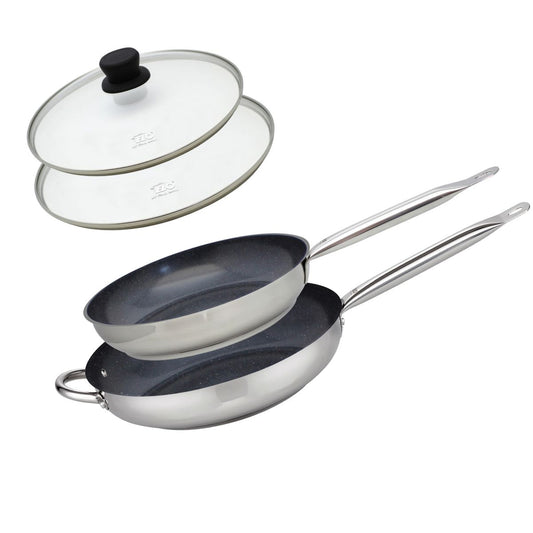 Set de 2 Poêles de cuisson avec revêtement céramique sans PFAS et 2 couvercles de cuisson en verre, 28 cm et 32 cm Profi Therm Platinum Elo