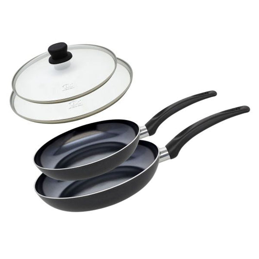 Set de 2 Poêles 24 et 28 cm céramique sans PFAS et 2 couvercles Elo Prima Cucina