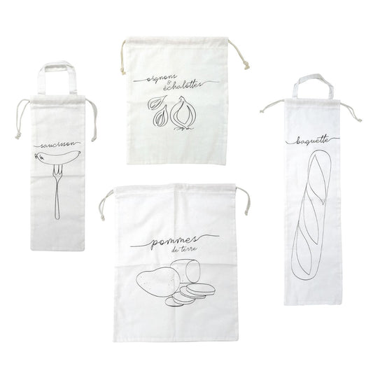 Set de 4 sacs de conservation en coton pour baguette, oignons, pommes de terre et saucisson Fackelmann Eco Friendly