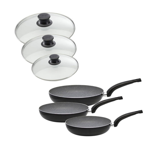 Ensemble de 3 poêles de cuisine et 3 couvercles 24 cm 28 cm et 32 cm Elo Dolomit