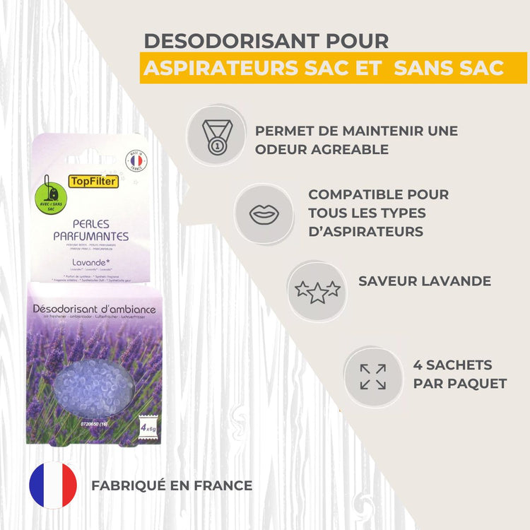 Lot de 4 sachets de perles parfumantes pour aspirateur odeur lavande TopFilter