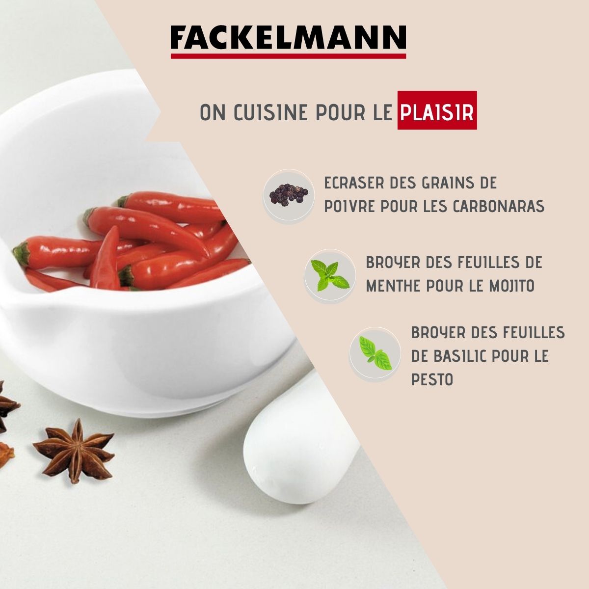 Mortier de cuisine avec pilon en porcelaine Fackelmann Basic