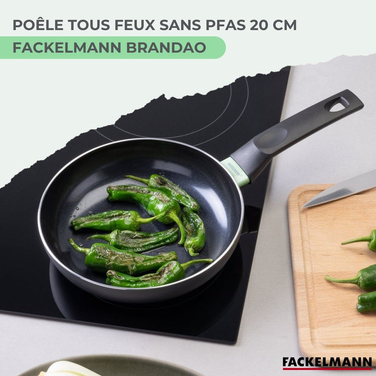 Poêle 20 cm aluminium revêtement céramique antiadhésif sans PFAS Fackelmann