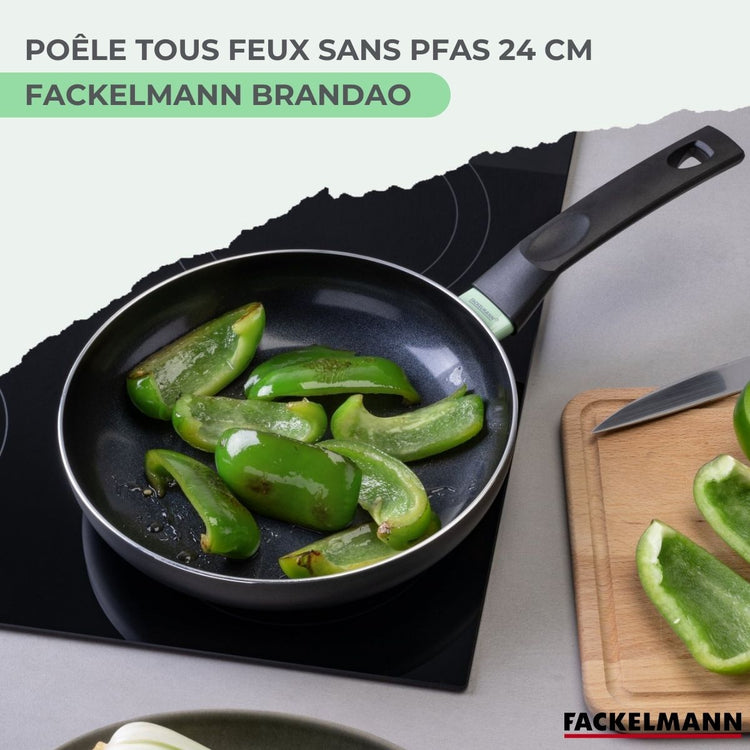 Poêle 24 cm aluminium revêtement céramique antiadhésif sans PFAS Fackelmann