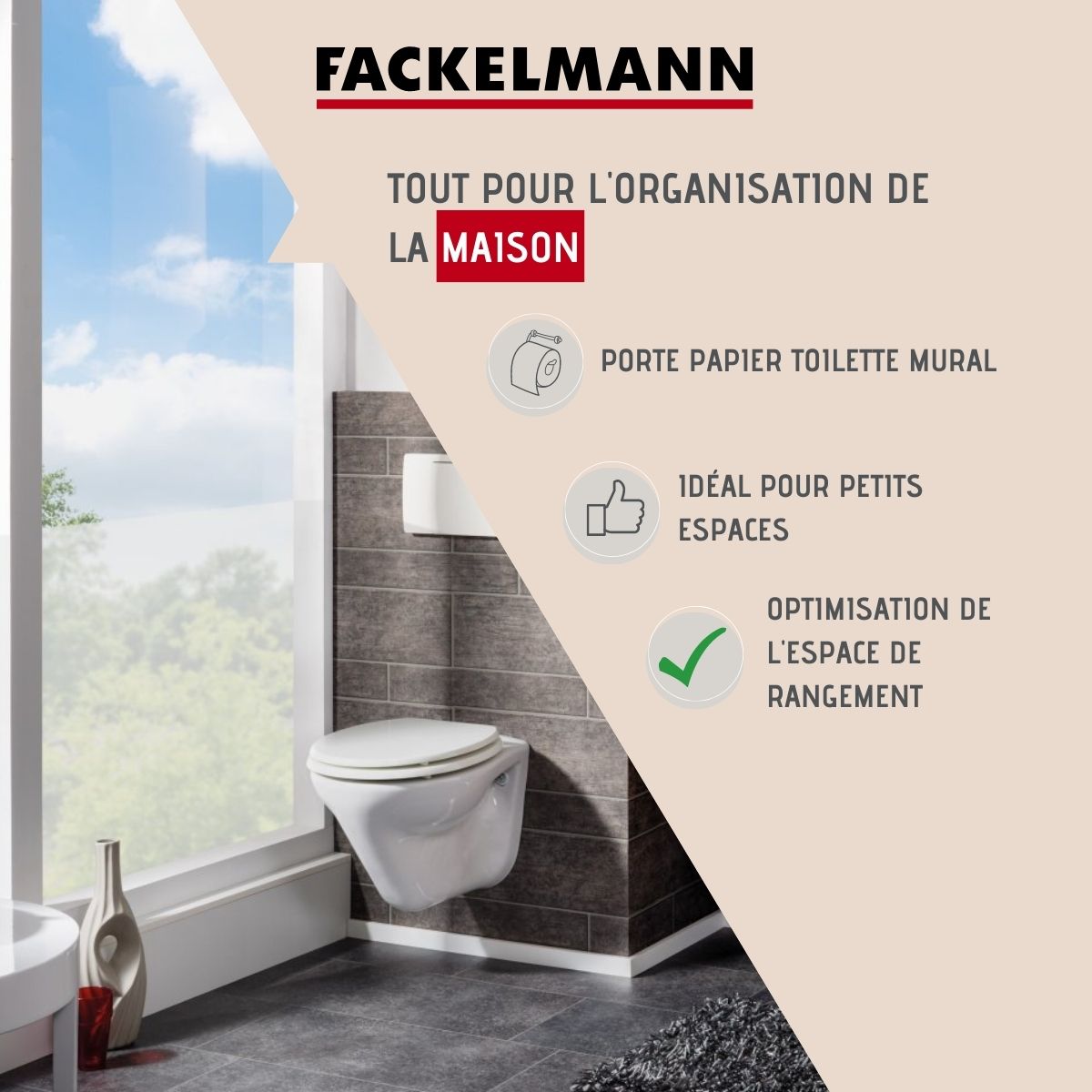 Support papier toilette mural gris chromé Fackelmann Vision