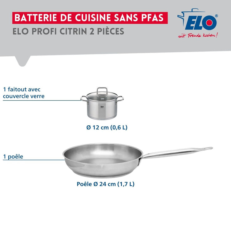 Ensemble de 1 Poêle de cuisson 24 cm et 1 faitout 12 cm Elo Profi Citrin