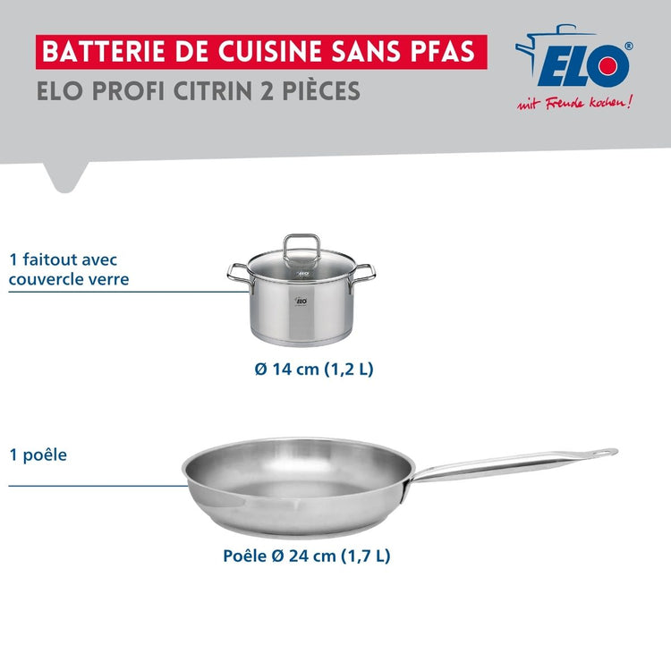 Ensemble de 1 Poêle de cuisson 24 cm et 1 faitout 14 cm Elo Profi Citrin