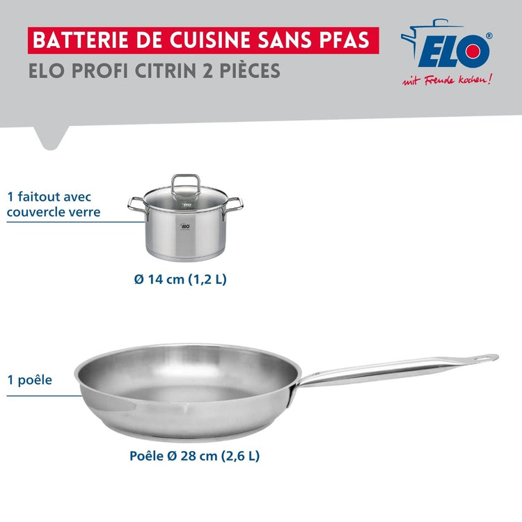 Ensemble de 1 Poêle de cuisson 28 cm et 1 faitout 14 cm Elo Profi Citrin