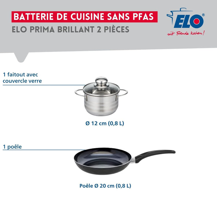 Ensemble de 1 Poêle de cuisson 20 cm et 1 faitout 12 cm Elo Prima Brillant