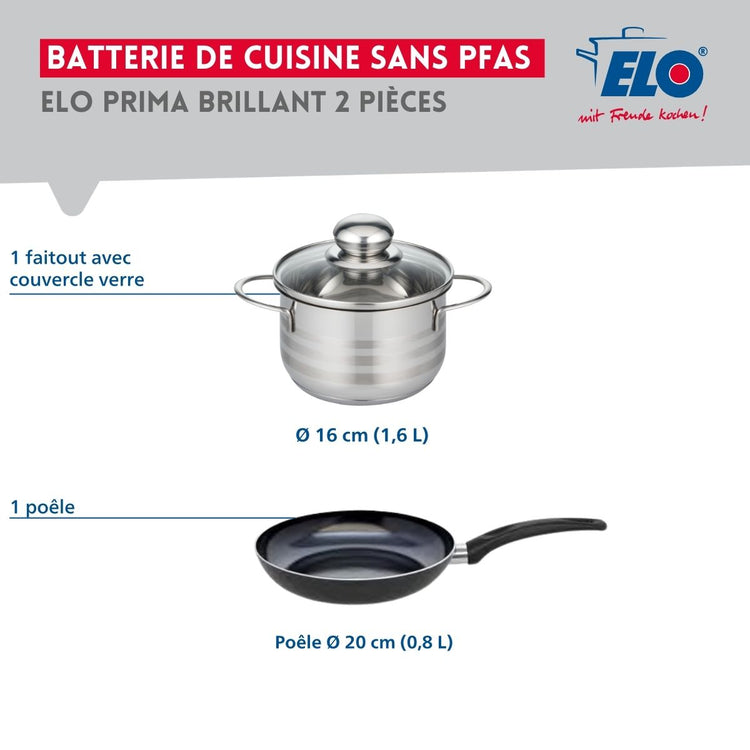 Ensemble de 1 Poêle de cuisson 20 cm et 1 faitout 16 cm Elo Prima Brillant