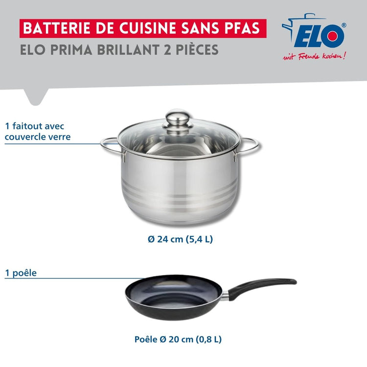 Ensemble de 1 Poêle de cuisson 20 cm et 1 faitout 24 cm Elo Prima Brillant