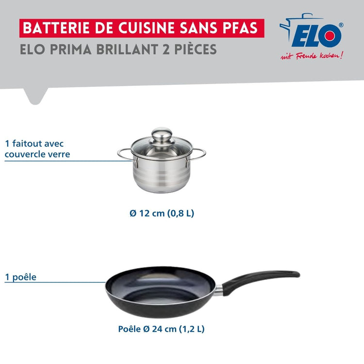 Ensemble de 1 Poêle de cuisson 24 cm et 1 faitout 12 cm Elo Prima Brillant