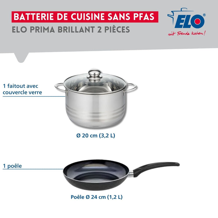 Ensemble de 1 Poêle de cuisson 24 cm et 1 faitout 20 cm Elo Prima Brillant