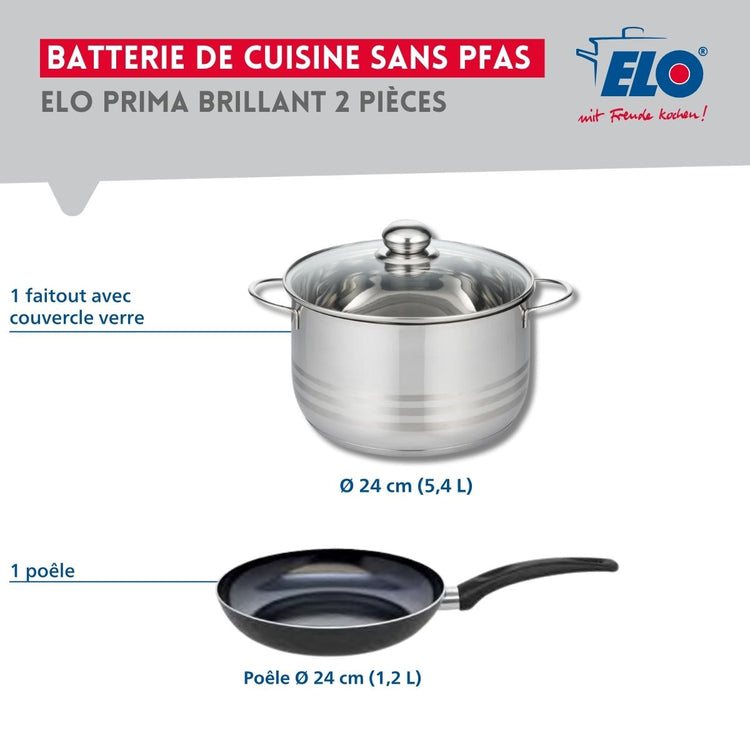 Ensemble de 1 Poêle de cuisson 24 cm et 1 faitout 24 cm Elo Prima Brillant