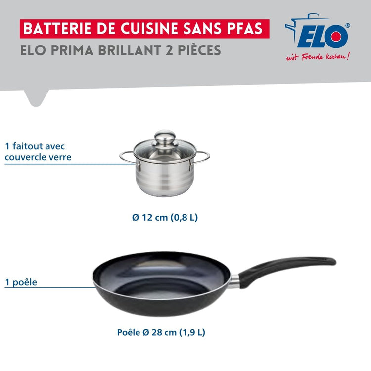 Ensemble de 1 Poêle de cuisson 28 cm et 1 faitout 12 cm Elo Prima Brillant