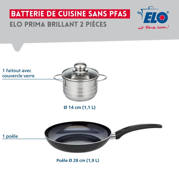 Ensemble de 1 Poêle de cuisson 28 cm et 1 faitout 14 cm Elo Prima Brillant