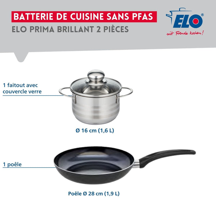 Ensemble de 1 Poêle de cuisson 28 cm et 1 faitout 16 cm Elo Prima Brillant