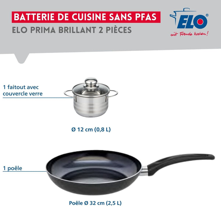 Ensemble de 1 Poêle de cuisson 32 cm et 1 faitout 12 cm Elo Prima Brillant