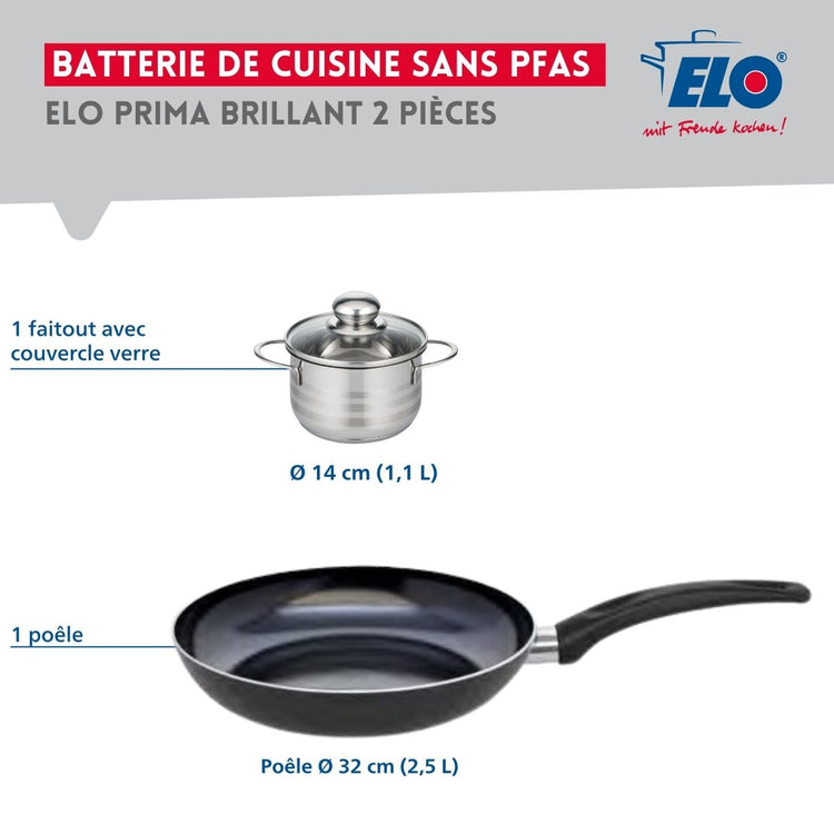 Ensemble de 1 Poêle de cuisson 32 cm et 1 faitout 14 cm Elo Prima Brillant