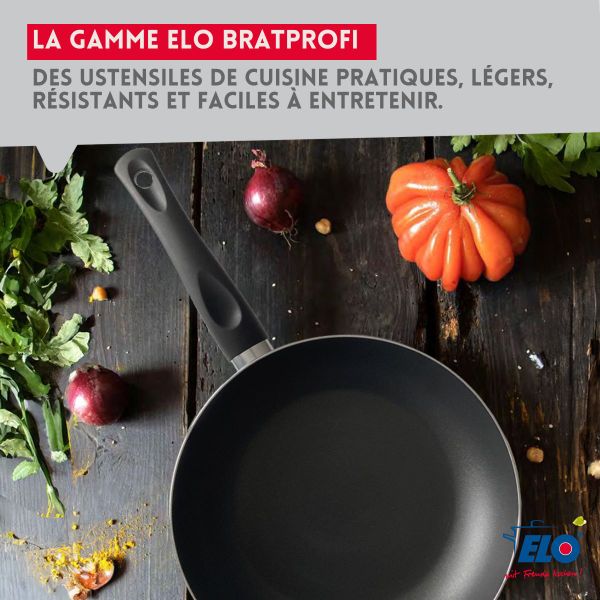 Lot de 4 poêles de cuisson antiadhésives et couvercles de cuisson en verre, 20, 24, 28 et 32 cm Elo Bratprofi