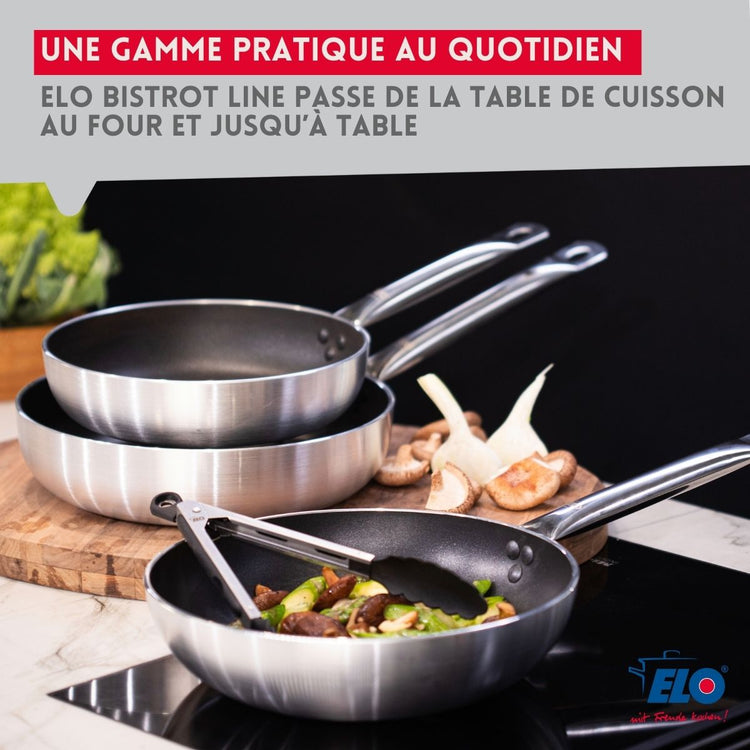 Set de 3 Poêles de cuisson avec revêtement céramique sans PFAS, 24 cm, 28 cm et 32 cm Bistro Line Elo