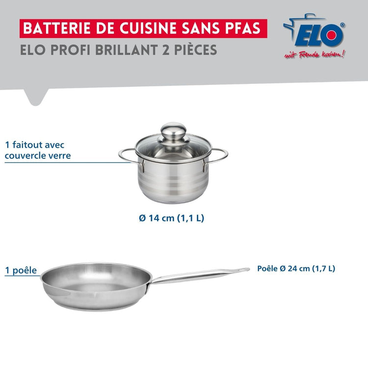 Ensemble de 1 Poêle de cuisson 24 cm et 1 faitout 14 cm Elo Profi Brillant