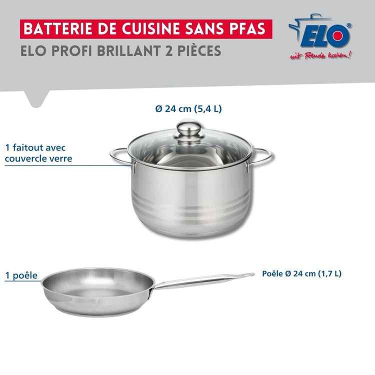 Ensemble de 1 Poêle de cuisson 24 cm et 1 faitout 24 cm Elo Profi Brillant