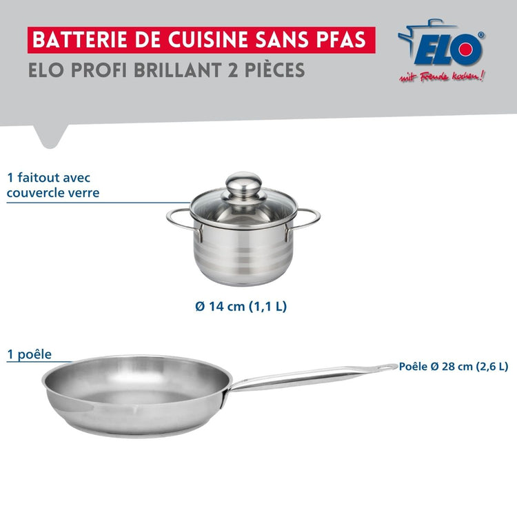 Ensemble de 1 Poêle de cuisson 28 cm et 1 faitout 14 cm Elo Profi Brillant