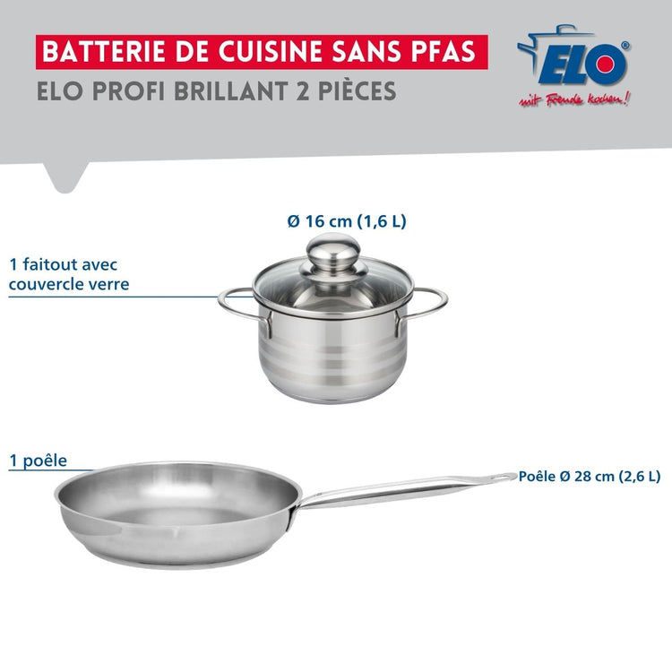 Ensemble de 1 Poêle de cuisson 28 cm et 1 faitout 16 cm Elo Profi Brillant