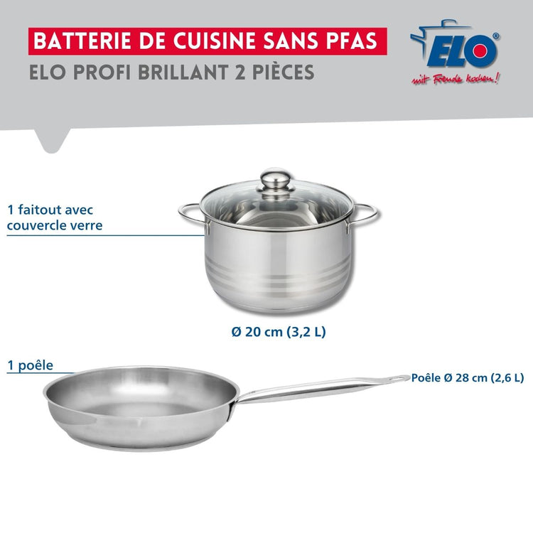 Ensemble de 1 Poêle de cuisson 28 cm et 1 faitout 20 cm Elo Profi Brillant