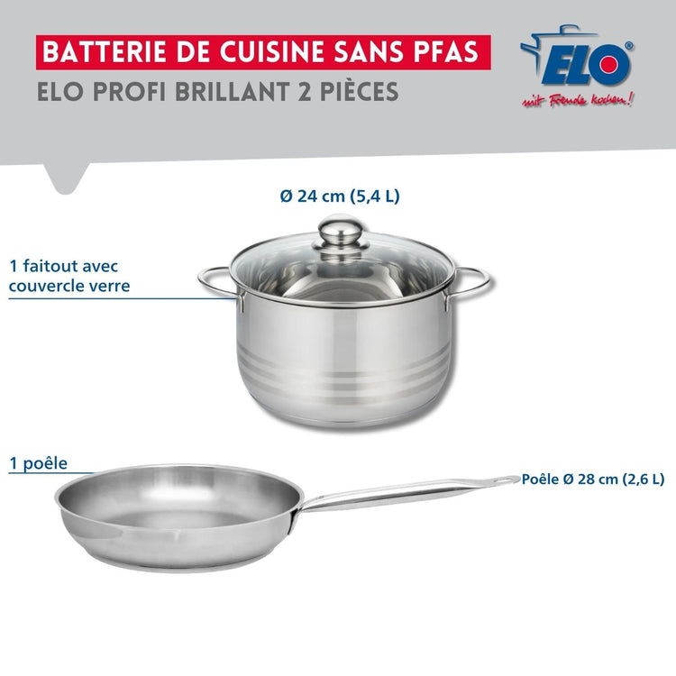 Ensemble de 1 Poêle de cuisson 28 cm et 1 faitout 24 cm Elo Profi Brillant