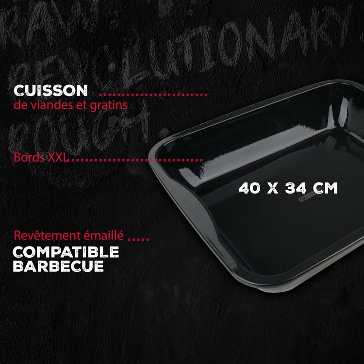 Lot de 2 plats à four en acier émaillé 40 x 34 cm FM Professional Barbecue