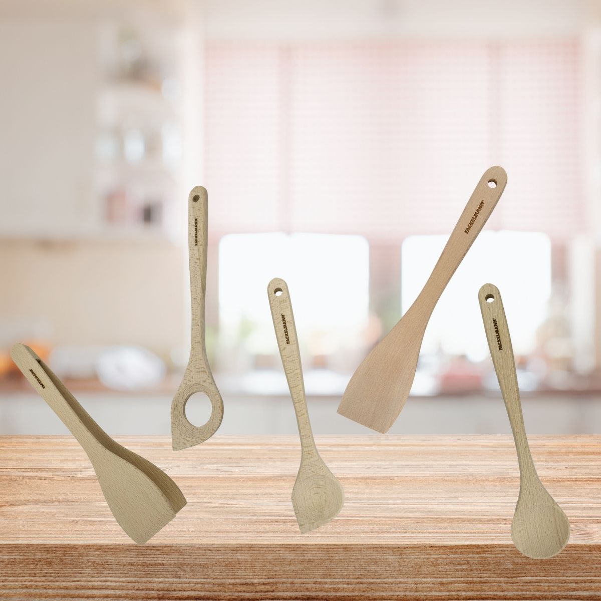 Ensemble de pince, spatule et cuillères en bois FSC Fackelmann Eco Friendly