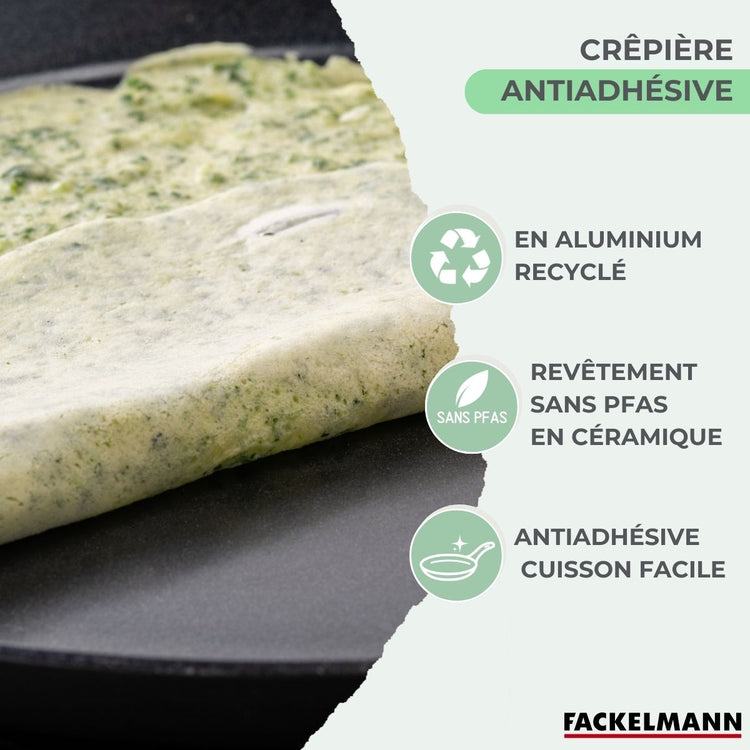 Crêpière 26 cm aluminium revêtement céramique antiadhésif sans PFAS Fackelmann