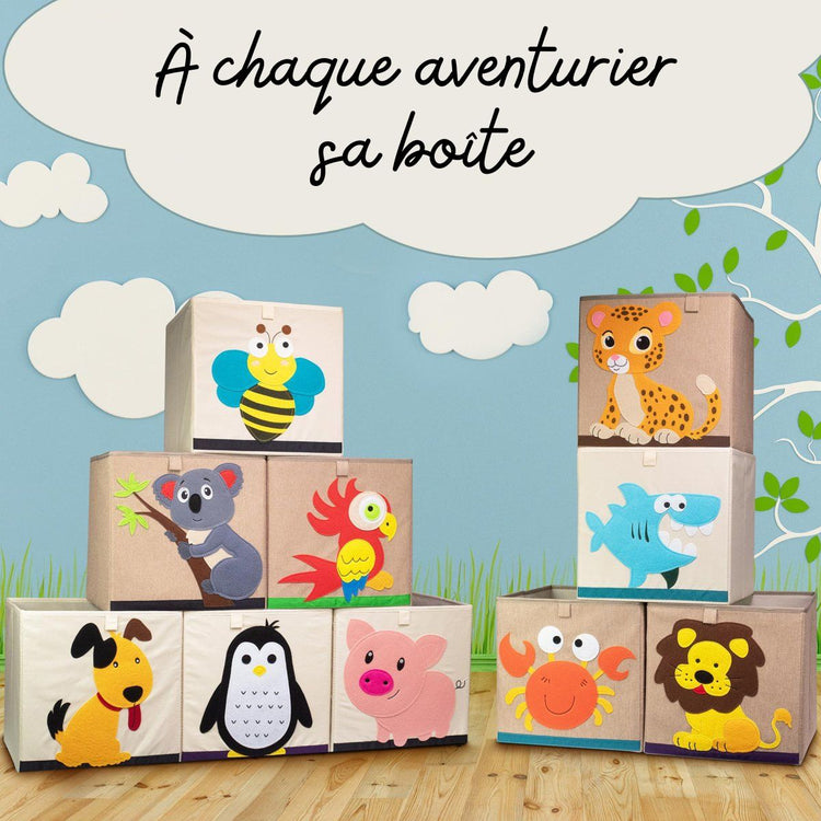 Boîte de rangement "lion" sur fond clair, compatible avec l'étagère IKEA KALLAX Lifeney