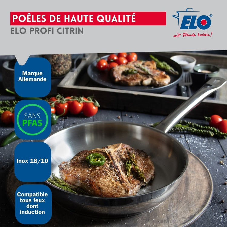 Set de 1 Poêle de cuisson 32 cm et 3 faitouts 12, 14 et 26 cm Elo Profi Citrin