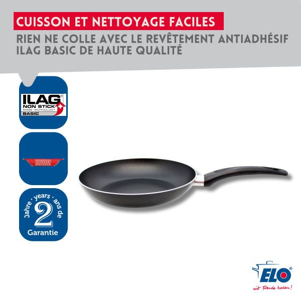 Lot de 4 poêles de cuisson antiadhésives et couvercles de cuisson en verre, 20, 24, 28 et 32 cm Elo Bratprofi