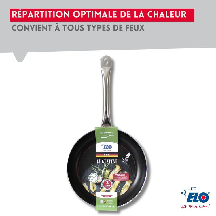 Set de 3 Poêles de cuisson avec revêtement céramique sans PFAS, 24 cm, 28 cm et 32 cm Bistro Line Elo