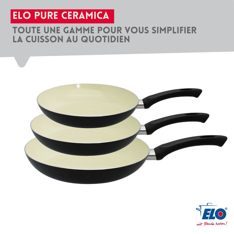 Set de 2 Poêles 20 et 24 cm céramique sans PFAS et 2 couvercles de cuisson en verre Elo Pure Ceramica